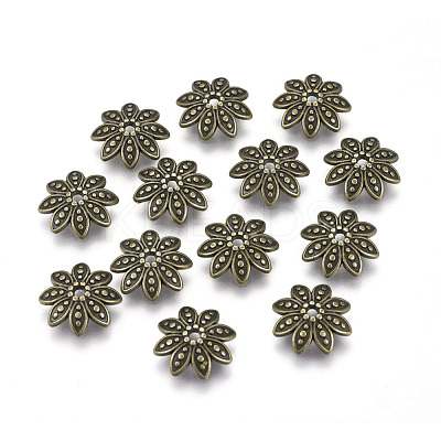 8-Petal Tibetan Style Alloy Flower Bead Caps TIBEB-2347-AB-FF-1