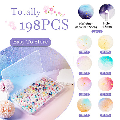 198Pcs 9 Colors Frosted Baking Paint Crackle Glass Beads with Glitter Powder DGLA-TA0001-23-1