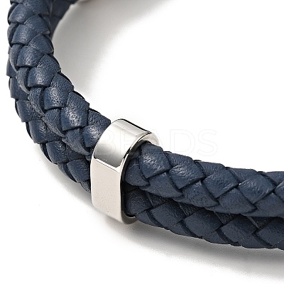 Leather Braided Double Loops Multi-strand Bracelet with 304 Stainless Steel Magneti Clasp for Men Women BJEW-C021-16-P-1