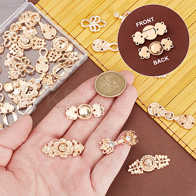 24Pcs 6 Styles Chinese Style Flower Alloy Snap Lock Clasps FIND-GA0003-16-1