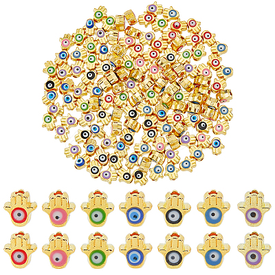 140Pcs 7 Colors Alloy Enamel Beads FIND-FH0007-60-1
