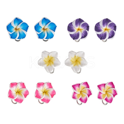 Handmade Polymer Clay Plumeria Stud Earrings EJEW-JE06438-1