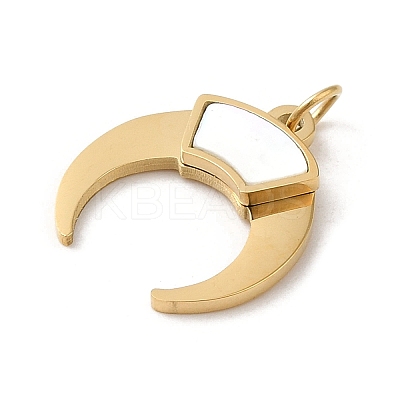 304 Stainless Steel with Shell Moon Charms STAS-K263-19G-1