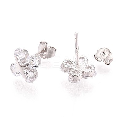 925 Sterling Silver Micro Pave Clear Cubic Zirconia Clover Stud Earrings STER-N016-80P-1