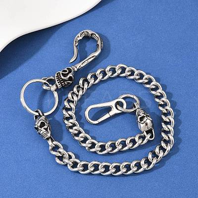 304 Stainless Steel Cuban Link Chain Skull Pants Chains with S-Hooks AJEW-D001-01A-ASP-1