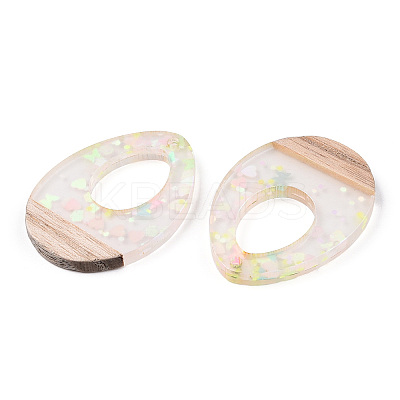 Transparent Resin & White Wood Pendants RESI-N039-28-1