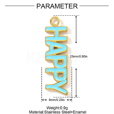 Word HAPPY Charms 304 Stainless Steel Enamel Pendants STAS-OY004-19G-1