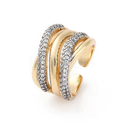 Brass Micro Pave Clear Cubic Zirconia Cuff Finger Rings for Women RJEW-C116-18G-1