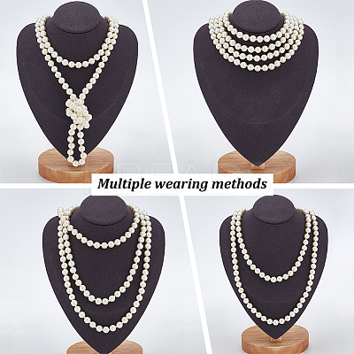 Plastic Pearl Beaded Necklace & Wrap Bracelet & Teardrop Dangle Stud Earrings with Crystal Rhinestone SJEW-AN0001-03-1