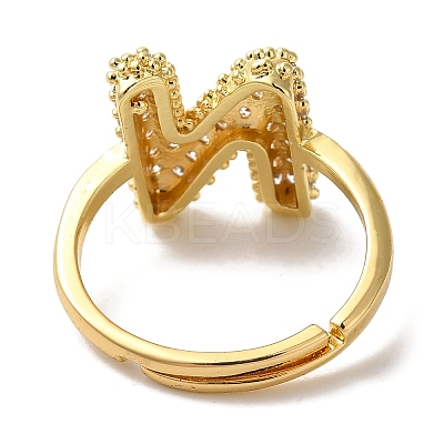 Rack Plating Letter Brass Micro Pave Clear Cubic Zirconia Adjustable Rings for Women KK-S391-03G-N-1