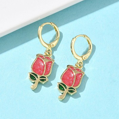 Valentine's Day Brass Enamel Hoop Earrings for Women EJEW-G464-01G-02-1