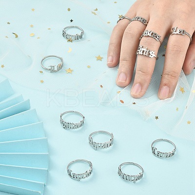 Non-Tarnish 12Pcs 12 Constellation 304 Stainless Steel Open Cuff Rings Set for Women RJEW-TZ0001-02-1