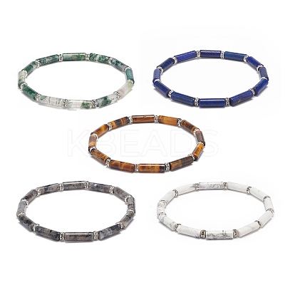 5Pcs 5 Style Natural Mixed Gemstone Column Beaded Stretch Bracelets Set for Women BJEW-JB08989-1