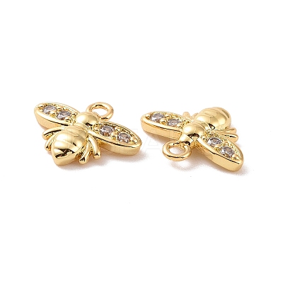 Bee Brass Micro Pave Clear Cubic Zirconia Charms KK-G435-18G-1