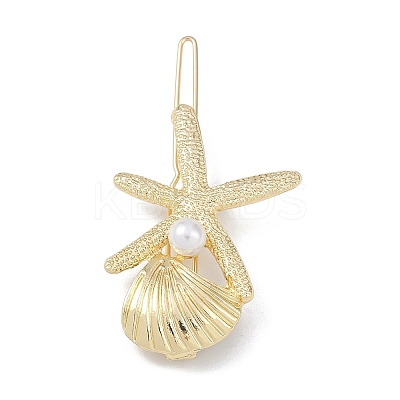 Shell & Starfish Alloy Hair Barrettes AJEW-A056-03C-G-1