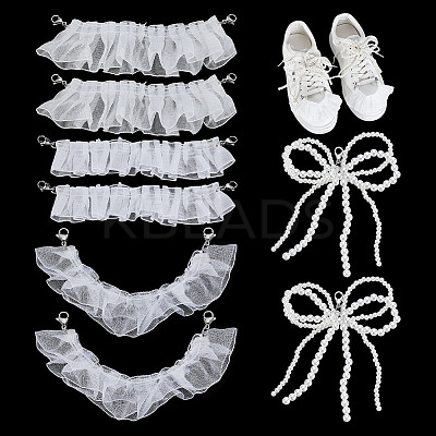 8Pcs 2 Styles Polyester Lace & Resin Imitation Pearl Pendants Decortions HJEW-GA00019-1