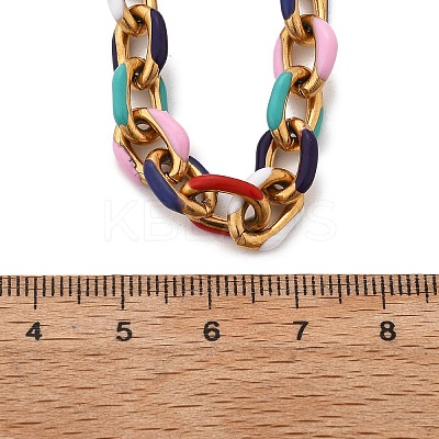 304 Stainless Steel Colorful Enamel Curb Chain Necklaces for Women NJEW-P328-01G-1