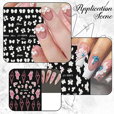 5Pcs 5 Styles Flower & Butterfly PET Nail Art Stickers MRMJ-SP0001-16-1