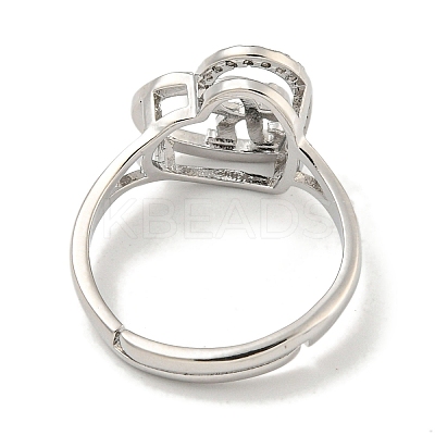 Heart with Letter Rack Plating Brass Micro Pave Cubic Zirconia Adjustable Rings for Women RJEW-I105-06P-R-1