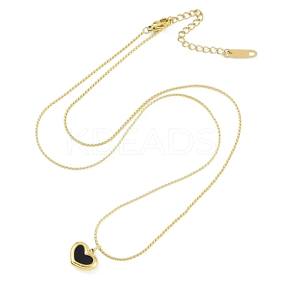 Ion Plating(IP) 304 Stainless Steel Black Enamel Boston Link Chains Heart Pendant Necklaces for Women NJEW-K276-13G-1