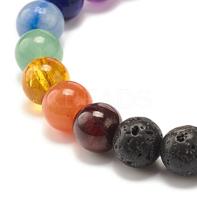 Natural Lava Rock Round Beads Stretch Bracelet BJEW-JB07455-1