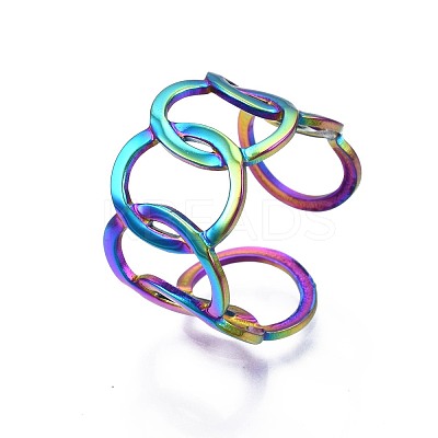 304 Stainless Steel Interlocked Rings Cuff Ring RJEW-N038-085-1