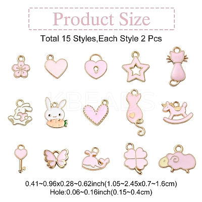 30Pcs 15 Styles Alloy Enamel Pendants ENAM-YW0004-25-1