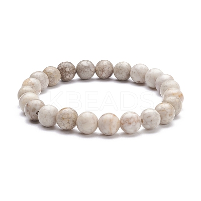 8mm Round Natural Maifanite/Maifan Stone Beads Stretch Bracelet BJEW-JB07088-02-1