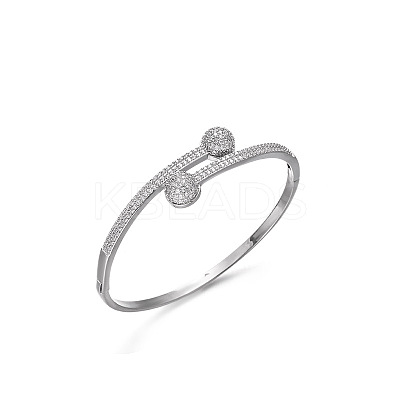 Flat Round Brass Micro Pave Clear Cubic Zirconia Cuff Bangles FS-WGF0D2F-03-1