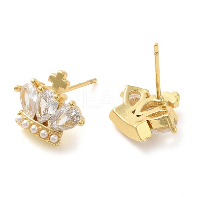 Rack Plating Brass Micro Pave Cubic Zirconia Stud Earring EJEW-C079-03G-1