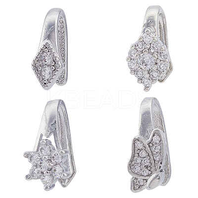 16Pcs 4 Style Brass Micro Pave Cubic Zirconia Pinch Bails KK-HY0003-36-1