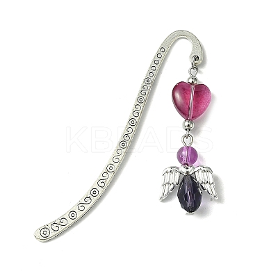 Glass Bead Heart Angel Bookmarks AJEW-JK00276-01-1