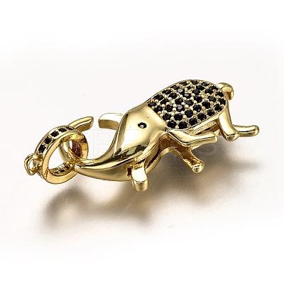 Brass Micro Pave Black Cubic Zirconia Lobster Claw Clasps ZIRC-I052-05G-1