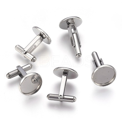 Tarnish Resistant Flat Round Stainless Steel Cuffinks LS-STAS-P207-08P-D-1