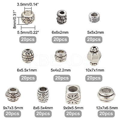 196Pcs 10 Style Tibetan Style Alloy Beads FIND-NB0003-78-1