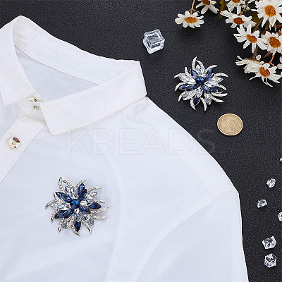 2Pcs Flower Glass Rhinestone Brooches JEWB-FG0001-50-1
