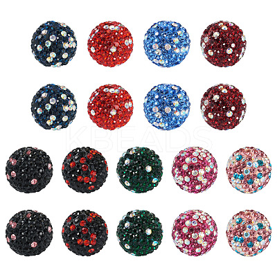 18Pcs 9 Colors Handmade Polymer Clay Pave Rhinestone Beads RB-TA0001-30-1