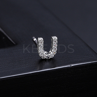 Platinum Brass Micro Pave Cubic Zirconia Stud Earrings XI6969-21-1