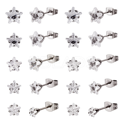 40Pcs 5 Size Crystal Rhinestone Tiny Star Stud Earrings EJEW-TA0001-13-1