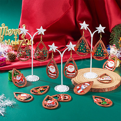 20Pcs 10 Styles Christmas Theme Wood Big Pendants WOOD-TA0001-92-1
