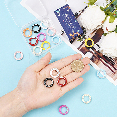 18Pcs 9 Colors Zinc Alloy Rhinestone Spring Gate Rings FIND-SC0019-50B-1