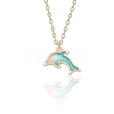 Summer Beach Dolphin Alloy Enamel Pendant Necklaces FS-WG5B62D-02-1