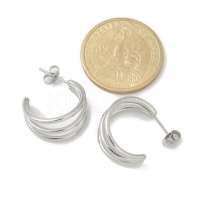 304 Stainless Steel Triple C-Shaped Stud Earrings for Women EJEW-C096-68P-02-1