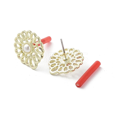 Rack Plating Golden Alloy with ABS Pearl Stud Earring Findings EJEW-B036-03G-17-1