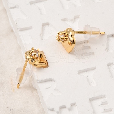 Brass Micro Pave Clear Cubic Zirconia Heart Stud Earrings EJEW-C158-12G-1