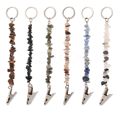 6Pcs Natural  Gemstone Keychains KEYC-GF00002-1