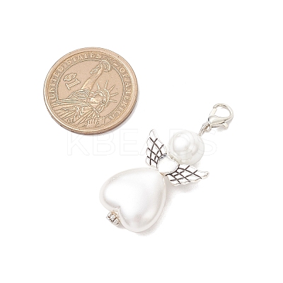 50Pcs ABS Plastic Imitation Pearl & Glass Pearl Heart Angel Pendant Decorations HJEW-JM03498-01-1