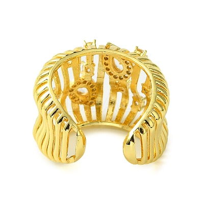 Teardrop Brass Micro Pave Cubic Zirconia Open Cuff Ring RJEW-K256-11G-1