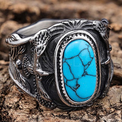 304 Stainless Steel and Synthetic Turquoise Finger Rings for Men FS-WGEFF67-05-1