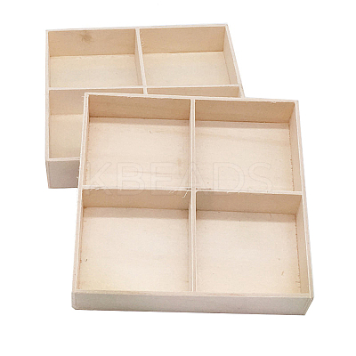 2Pcs 4 Grids Square Wooden Display Trays for Jewelry AJEW-DJ0001-94A-1